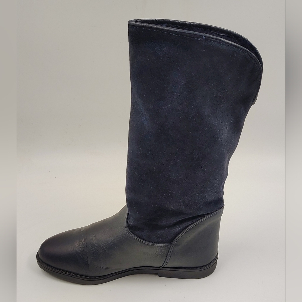 Navy Black Leather Suede Winter Women's Boots Sz 36 w/ Appique - Picture 5 of 15